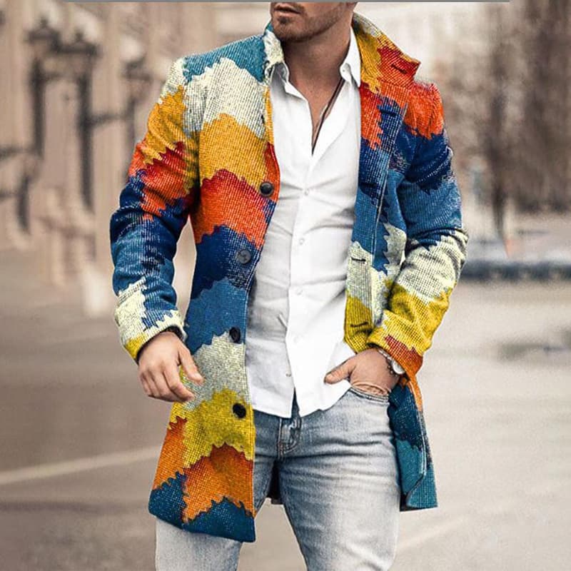 2025 Europe & America Autumn/Winter New Men's Wool Stand Collar Mid-Length Casual Overcoat Amazon Style Tweed Coat