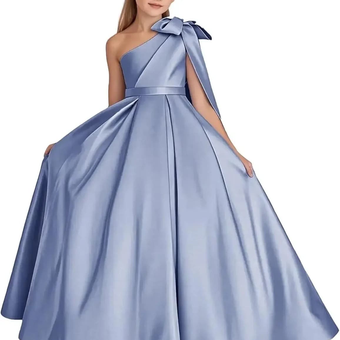 One Shoulder Satin Flower Girl Dress 2026 New Girls Prom Dress Long Dress Bow Princess Dress Party Dress