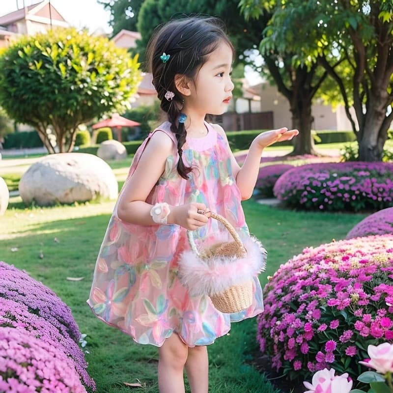 Girls' Sleeveless Dress 2025 New Style Baby Elegant Princess Dress Girls' Summer Strappy Dress Kids Clothing Trendy
