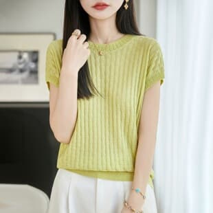 Summer New 100% Tencel Short Sleeve Knit Top Women Loose Plus Size T-Shirt Summer Women's Thin Outerwear Top