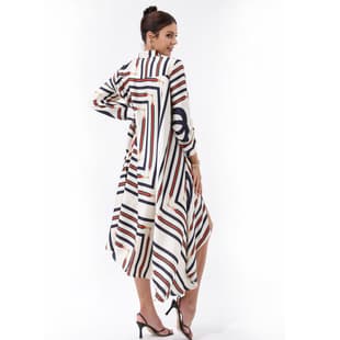 European and American Cross-border Women's Shirt Dress Loose Plus Size Niche Design Front Short Back Long Shirt Fashion Striped Long Sleeve Top