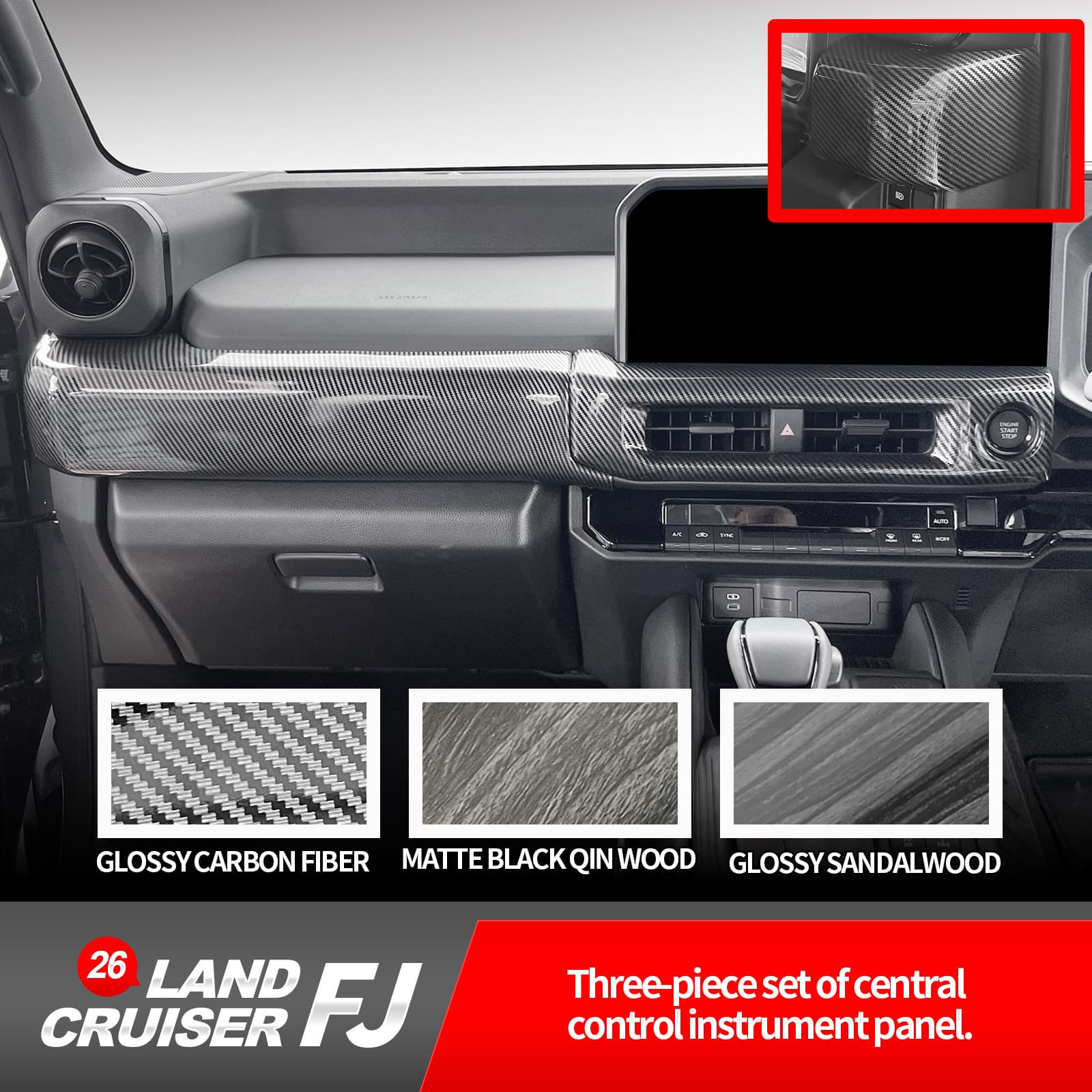 Carbon Fiber Pattern Dashboard Panel Air Vent Trim for 26 Toyota Land Cruiser FJ Interior