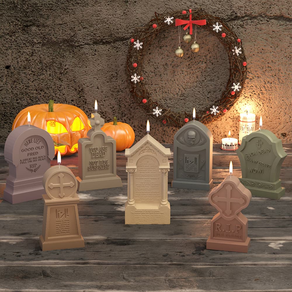 Cross-border DIY Skull Tombstone Candle Mold Cross Mold Decoration Ornament Halloween Tombstone Silicone Mold