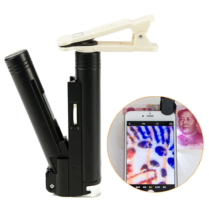 LED Light Source Tiltable Dual-Use 100X Phone Clip Microscope for Geology, Coins, Stamps, Textile, and Printing Industry Magnifier