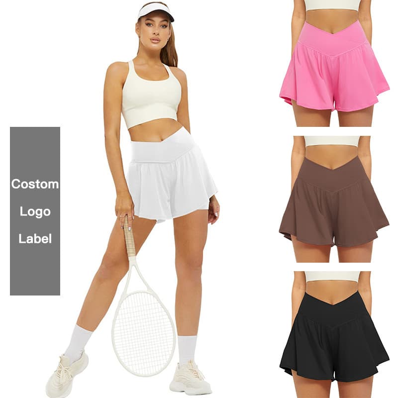 Cross-border Amazon Women's Casual Sports Cross-Back Anti-Peek Pocket Fake Two-Piece Mid-Length Pants