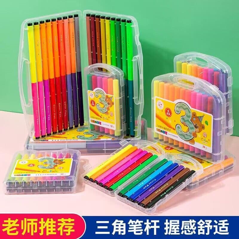 Watercolor pen triangle rod PP box children's washable large paintbrush large capacity coloring pen student art supplies