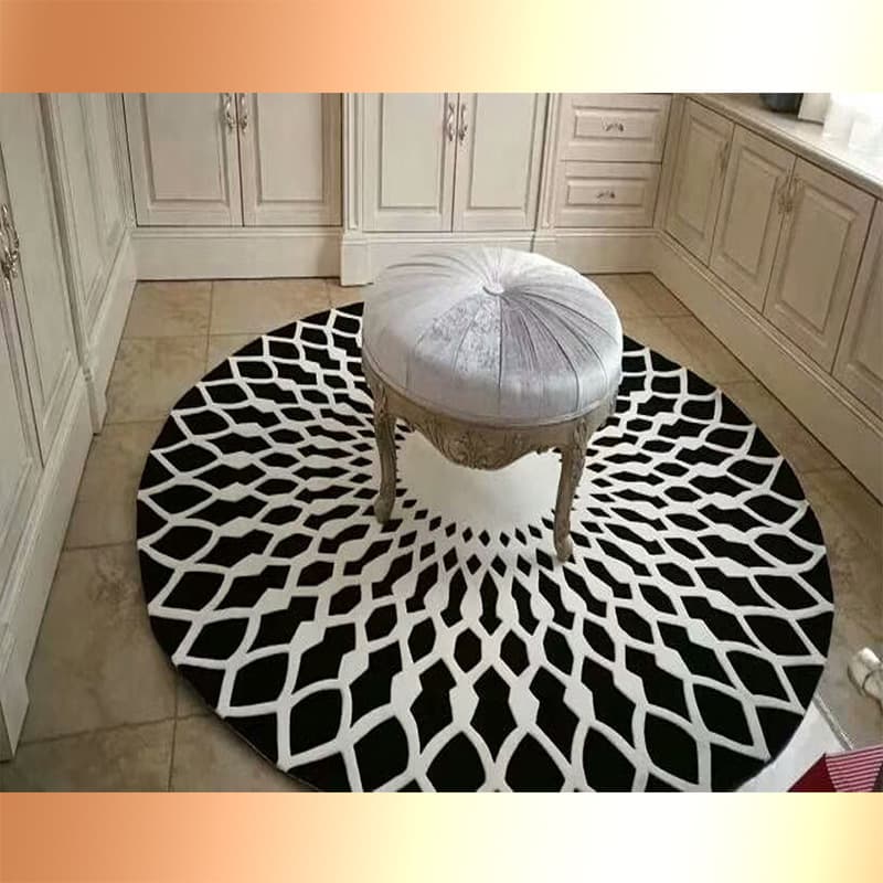 Guangdong carpet manufacturer customized black and white color creative art blanket bedroom study round carpet pad customized