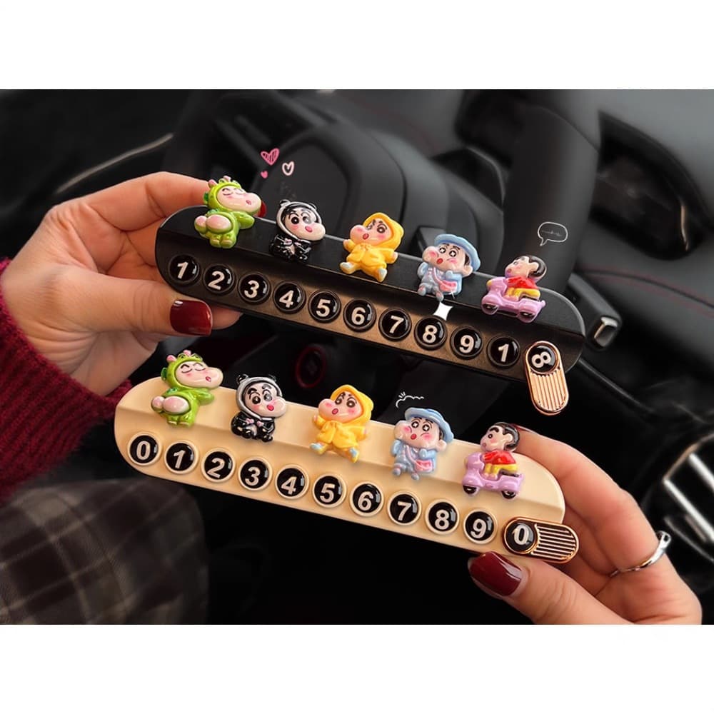 Crayon Shin-chan Parking Sign, Moving Car Number Plate, Phone Number Holder, Car Mobile Phone Storage, for Women
