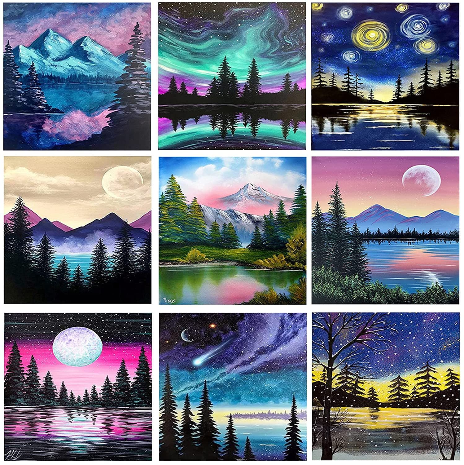 New 9-Piece Ink Landscape Diamond Painting, DIY 5D Art Creation Kit for Adults and Kids