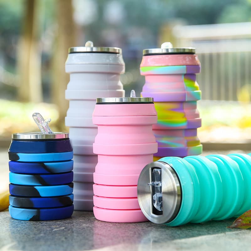 Spot sports outdoor foldable silicone water cup can can retractable water cup water bottle waterbottle cup