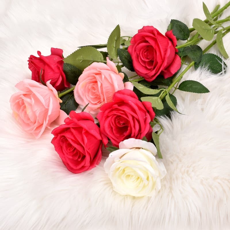 Simulated rose single branch home living room wedding decoration crushed ice blue simulated flower fake flower silk flower wave ball wholesale