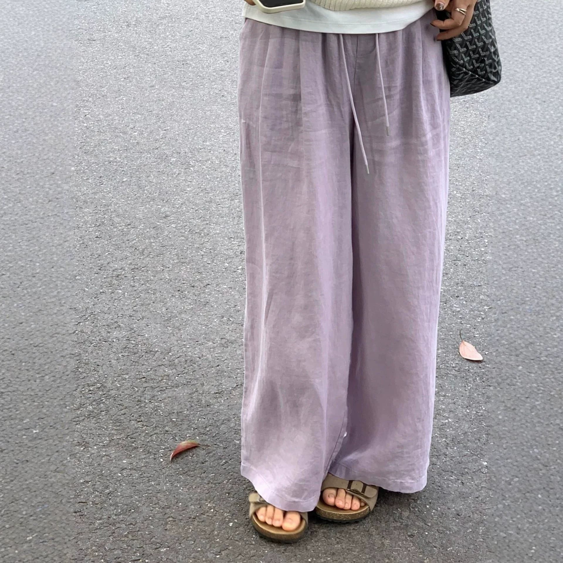 Inner Binding Draping Wide-Leg Pants for Women New Purple Linen Cotton Pants Plus Size Fat mm Thin Straight-Leg Pants