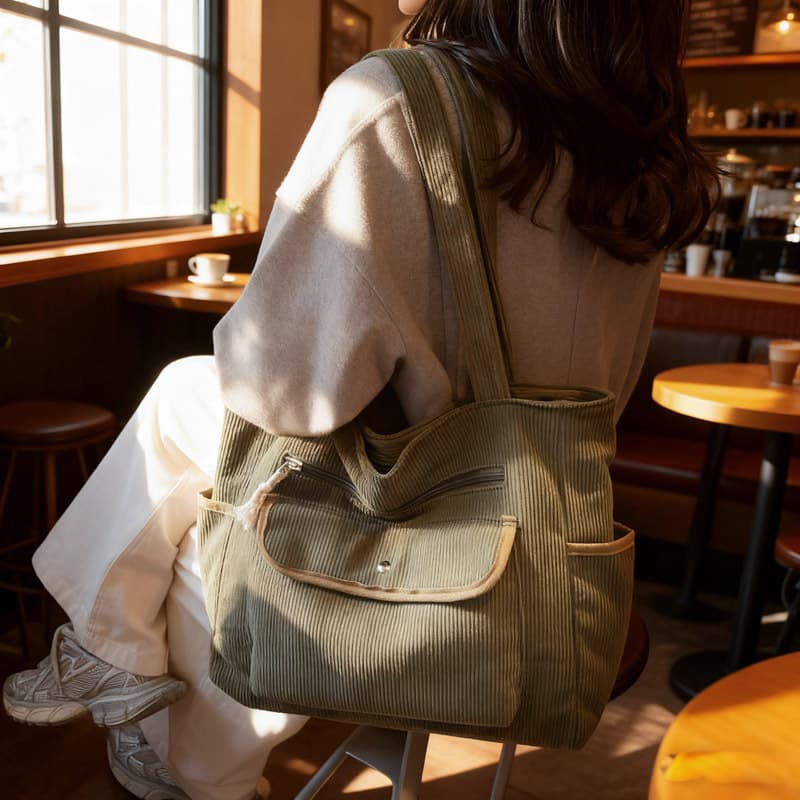 Korean style corduroy casual bag for women 2025 new fashion contrasting color corduroy shoulder bag versatile commuting tote bag