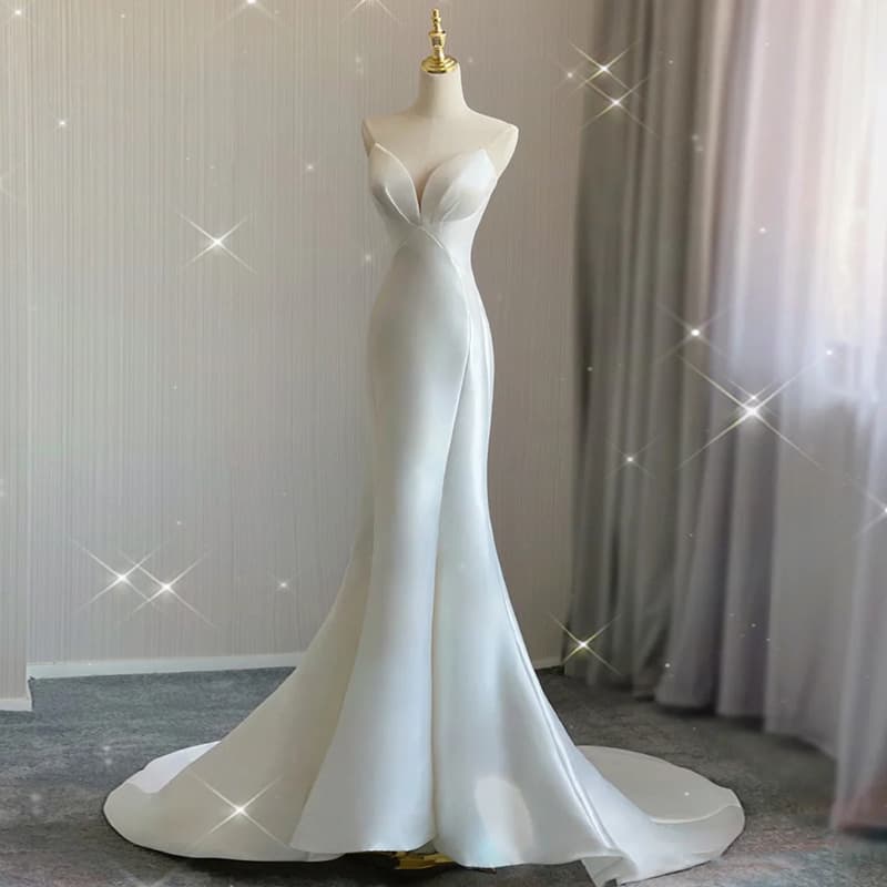 Fishtail light wedding dress 2026 new bride temperament elegant slim going out veil white simple French dress summer