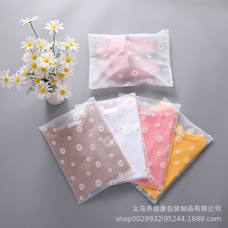 Clothing Zipper Bag Daisy Zipper Bag T-shirt Packaging Bag Underwear Storage Bag CPE Frosted Daisy Plastic Bag