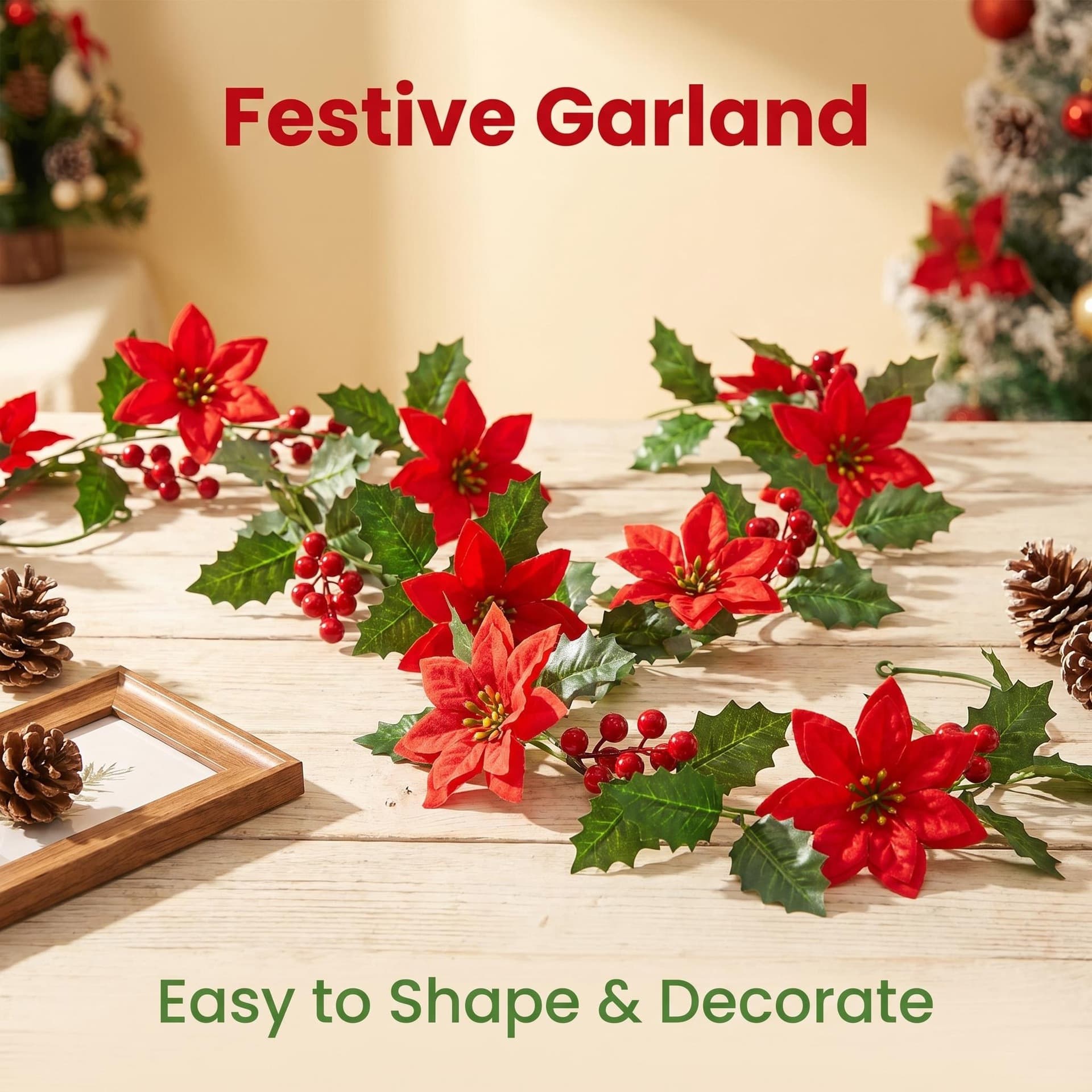 Cross-border Dropshipping Simulation Flannel Christmas Flower Vine Christmas Poinsettia Christmas Tree Flower Head Decorative Vine Red Flower
