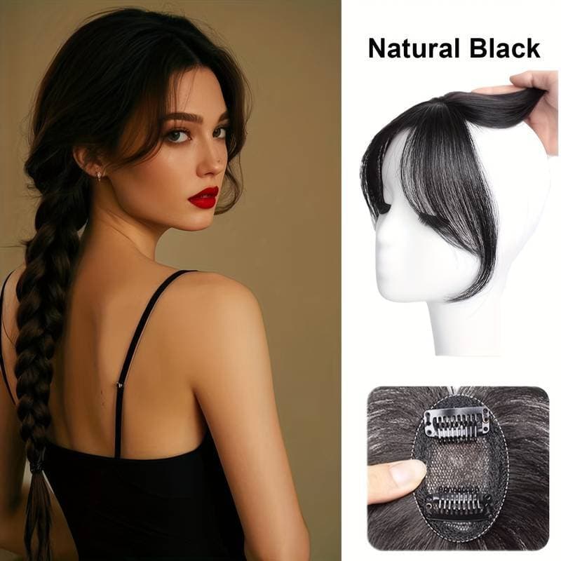 Women's Natural Seamless Hair Topper Bangs, Realistic Hairline, French Airy Crown Coverage, Gray Coverage, Natural Hairpiece