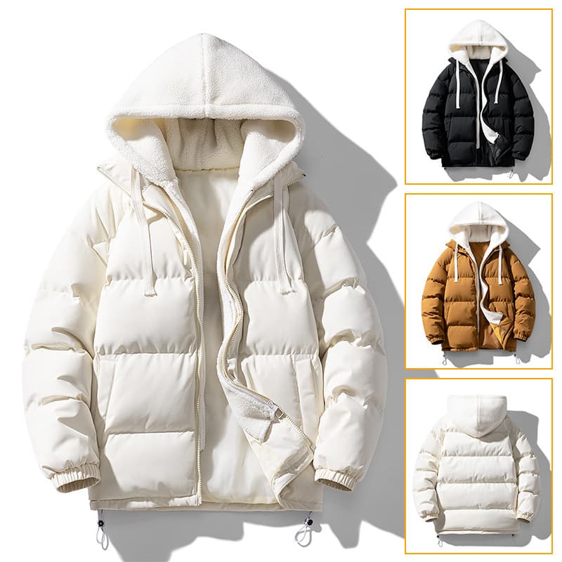 Edgy Stylish Padded Jacket Men's Streetwear Color-Block Hooded Faux Two-Piece Down Cotton Coat Korean Style Trendy Couple's Puffer Jacket Outerwear
