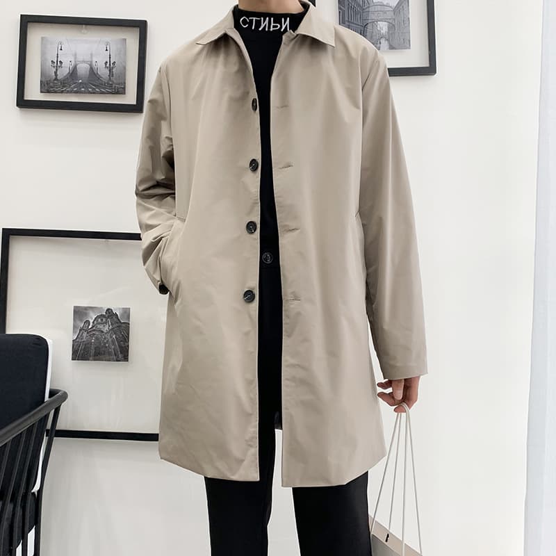 Lapel Trench Coat Men Mid-Length Trendy Brand Loose Casual Coat Spring/Autumn Korean Versatile Japanese Plus Size Jacket for Overweight