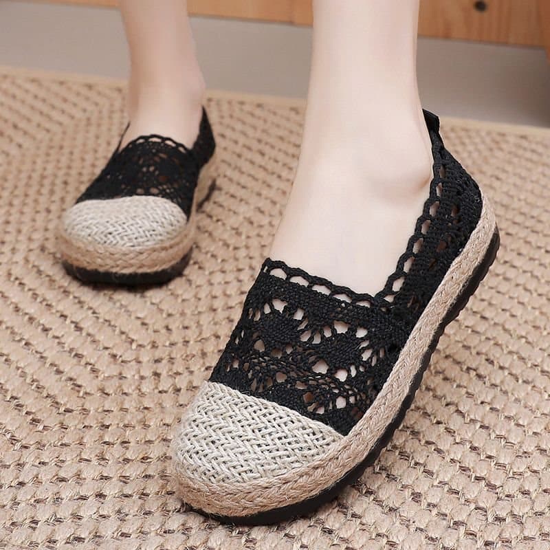 Mesh Fisherman Shoes for Women 2026 New Summer Thin Breathable Hollow Mesh Shoes Linen Old Beijing Cloth Shoes Slip-On