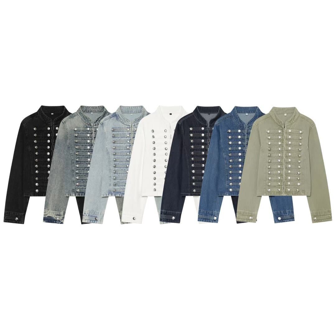 ZA foreign trade wholesale European and American style women's clothing, fashionable and versatile Napoleon style button design denim jacket