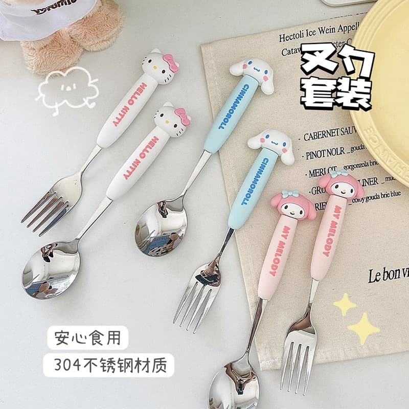 Cute Stainless Steel Large Ear Dog Kitty Melita Spoon Fork Set High Aesthetic Value Dinnerware Spoon Fork