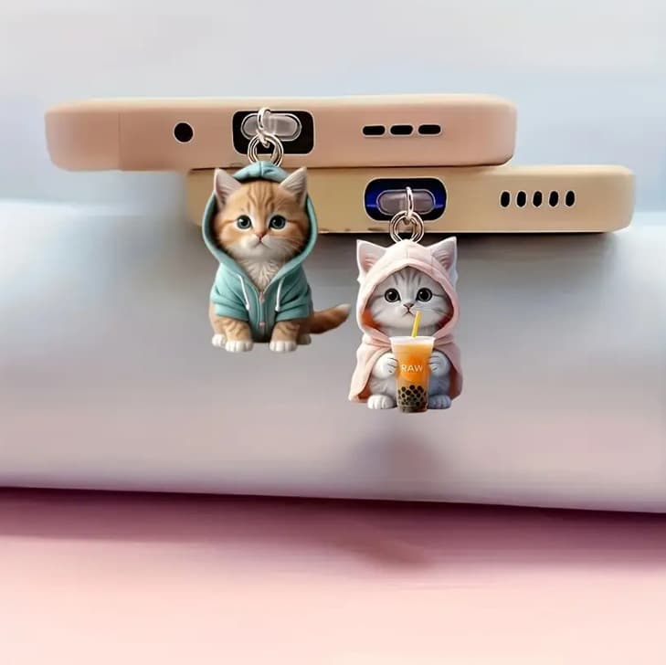 New Cross-Border 2D Acrylic Dust Plug for Apple Phone Port, Cat Design, Cute and Popular