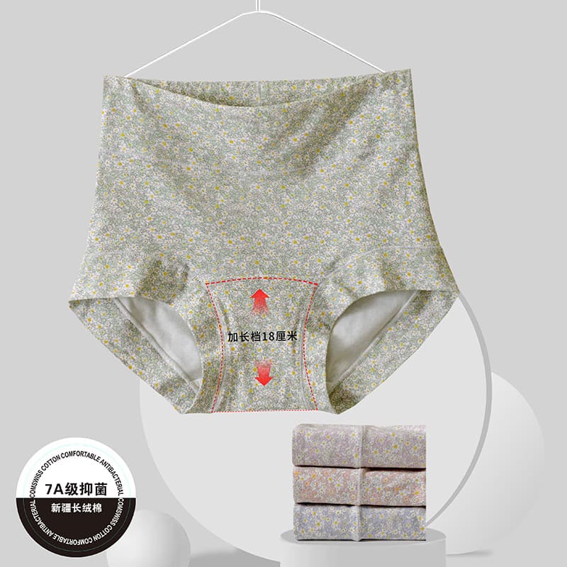 High-Waist Tummy Control Cotton Floral Print Women's Panties 7a Antibacterial Extended Crotch Breathable Seamless Shapewear Plus Size Up to 200 lbs