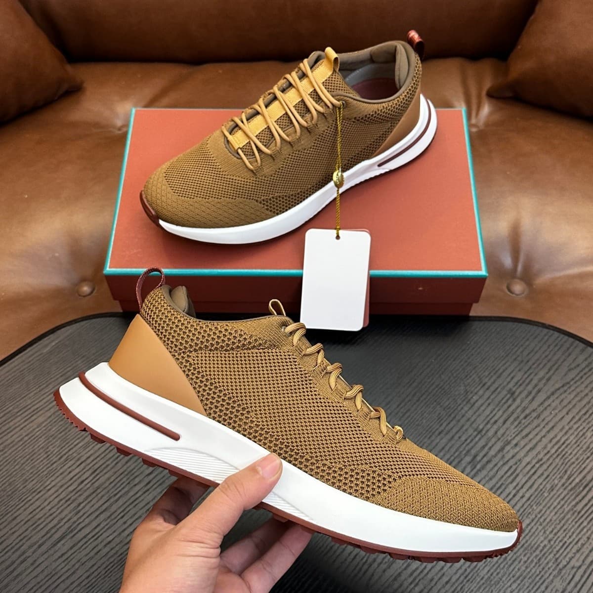 European trendy brand lp men's fly-woven genuine leather stitching dad shoes breathable mesh non-slip commuter shoes cross-border men's shoes