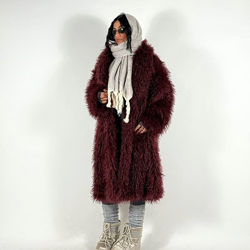 Mid-Length Faux Fur Coat with Notched Lapel, Plus Size, Thickened, Cross-Border Export, Autumn/Winter Women's