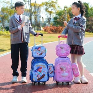 Cross-border Best-selling Elementary Student Backpack with Trolley, Lunch Bag and Pencil Case 3-Piece Set, Cute Cartoon Design for Kids