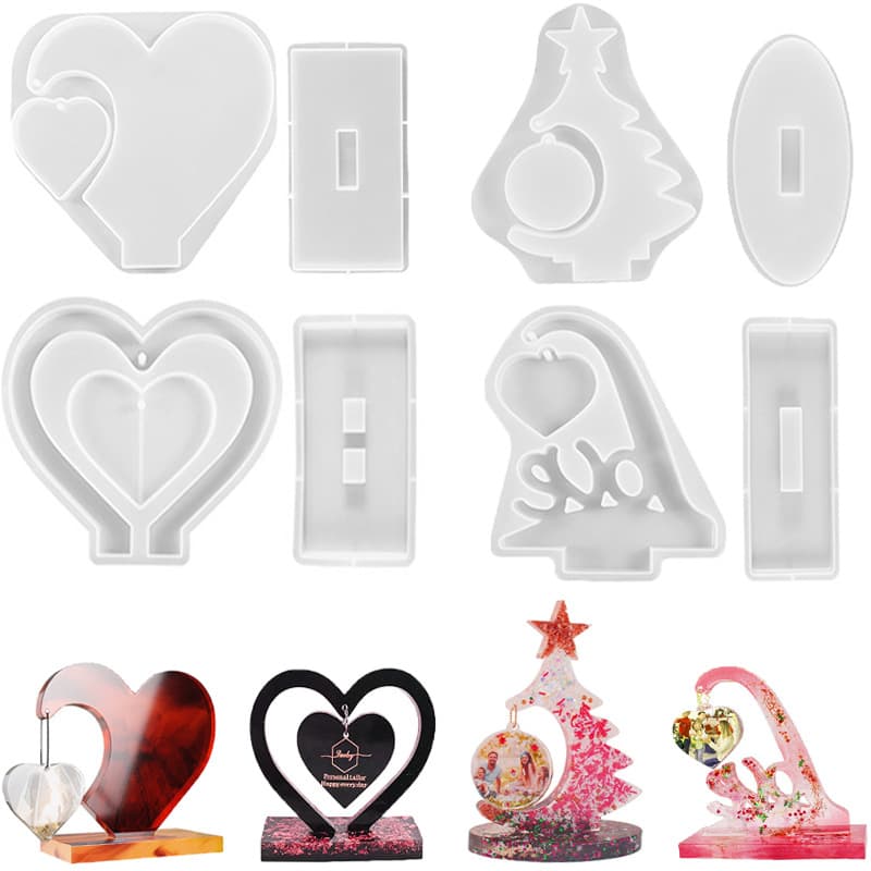 Crystal Epoxy DIY Love LOVE Photo Frame Base Silicone Mold DIY Christmas Tree Hanging Sign Resin Table Decoration Wholesale