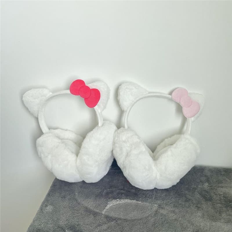 Cute Bow Cat Ear Plush Ear Muffs, Warm Japanese-style KT Subculture Sweet Lolita Ear Covers and Warmers