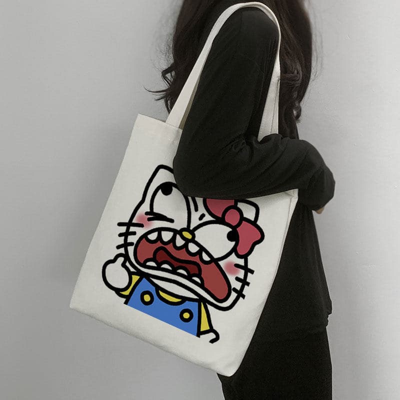 hello kitty emoticon bag canvas bag fun funny hello kitty shoulder handbag student bag large