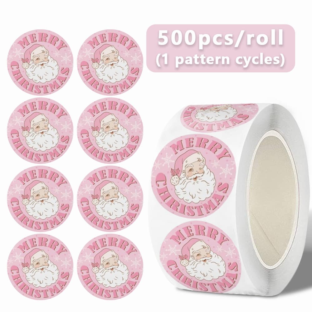 500 Stickers/Roll Pink Christmas Santa Sticker Label Sticker Self-Adhesive Gift Packaging Label Handmade DIY