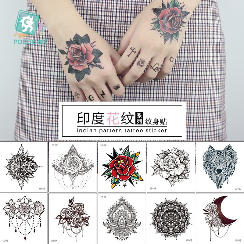 Waterproof Retro Floral Hand Tattoo Stickers Fashionable Transient Body Art Decals Easy Apply Removable Skin Decorations