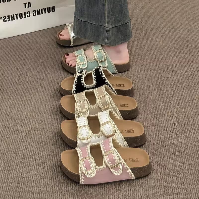 Woven Slippers for Women Summer 2025 New Style, Soft Thick Sole Heightening, Short-Friendly, Versatile, Beautiful One-Strap Sandals