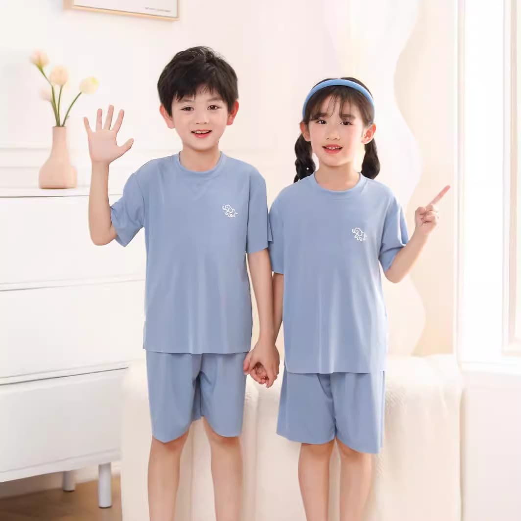 Children's Summer Pajamas Thin Ice Silk Short Sleeve for Boys and Girls, Homewear Set for Older Kids