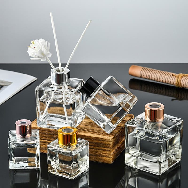 Wholesale Aromatherapy Square Clear Glass Bottle High Appearance Fragrance Bottle Empty Bottle Volatile Stick Flameless Rattan Diffuser Bottle
