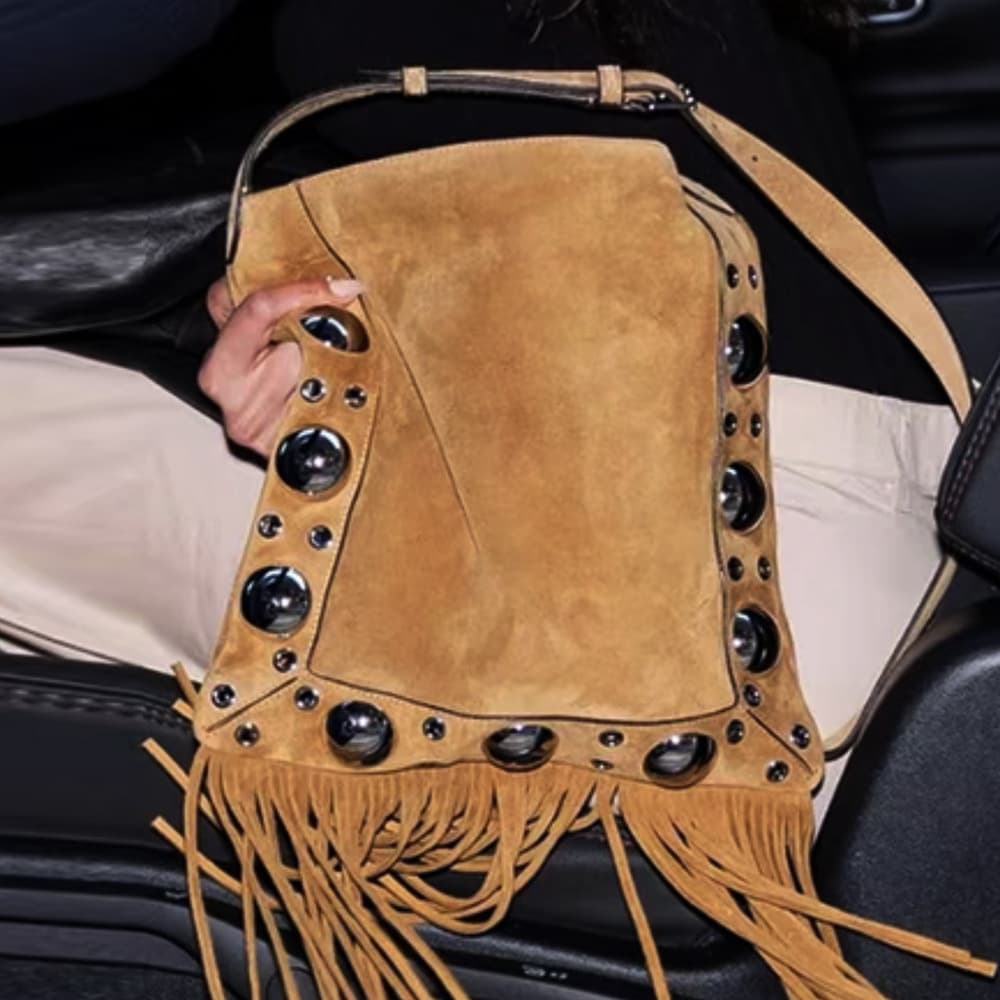 Ultra-Thin Bohemian Style Rivet Design Tassel Velvet Crossbody Bag Fashionable Ethnic Group Small Niche Design Cross-Border
