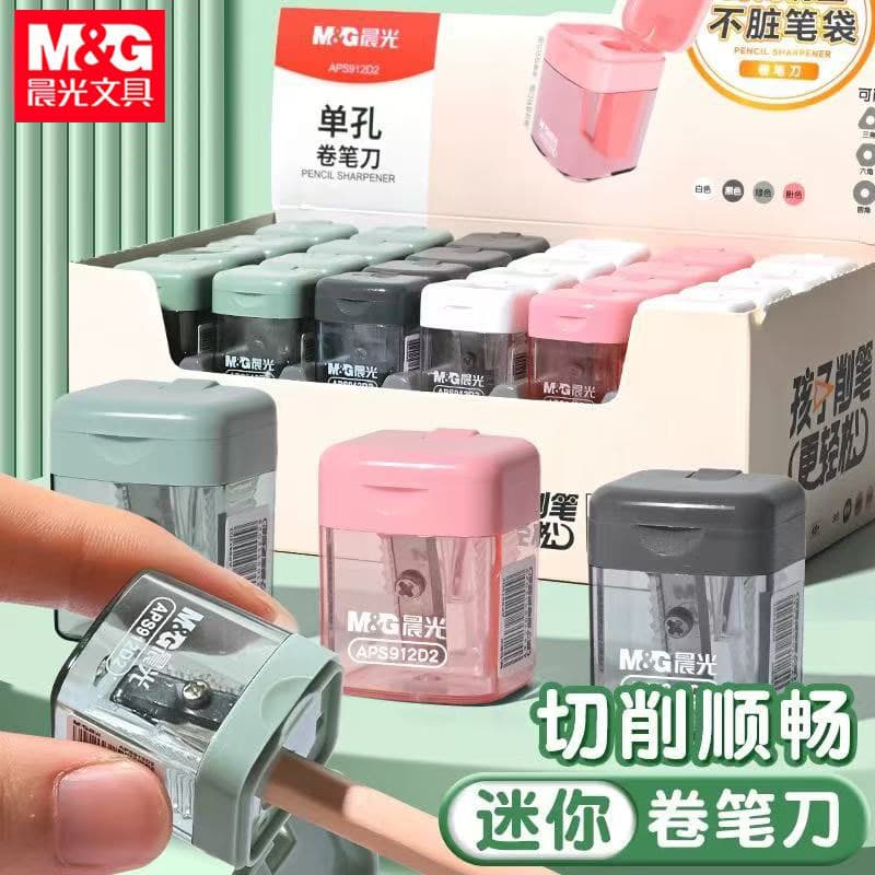 Chenguang APS912D2 Pencil Sharpener Single-Hole Manual Pencil Sharpener for Students with Shavings Box, Colorful