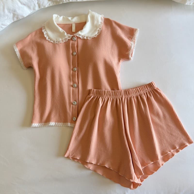 Solid color cotton padded short-sleeved pajamas for women summer sweet lace cute student summer home wear set