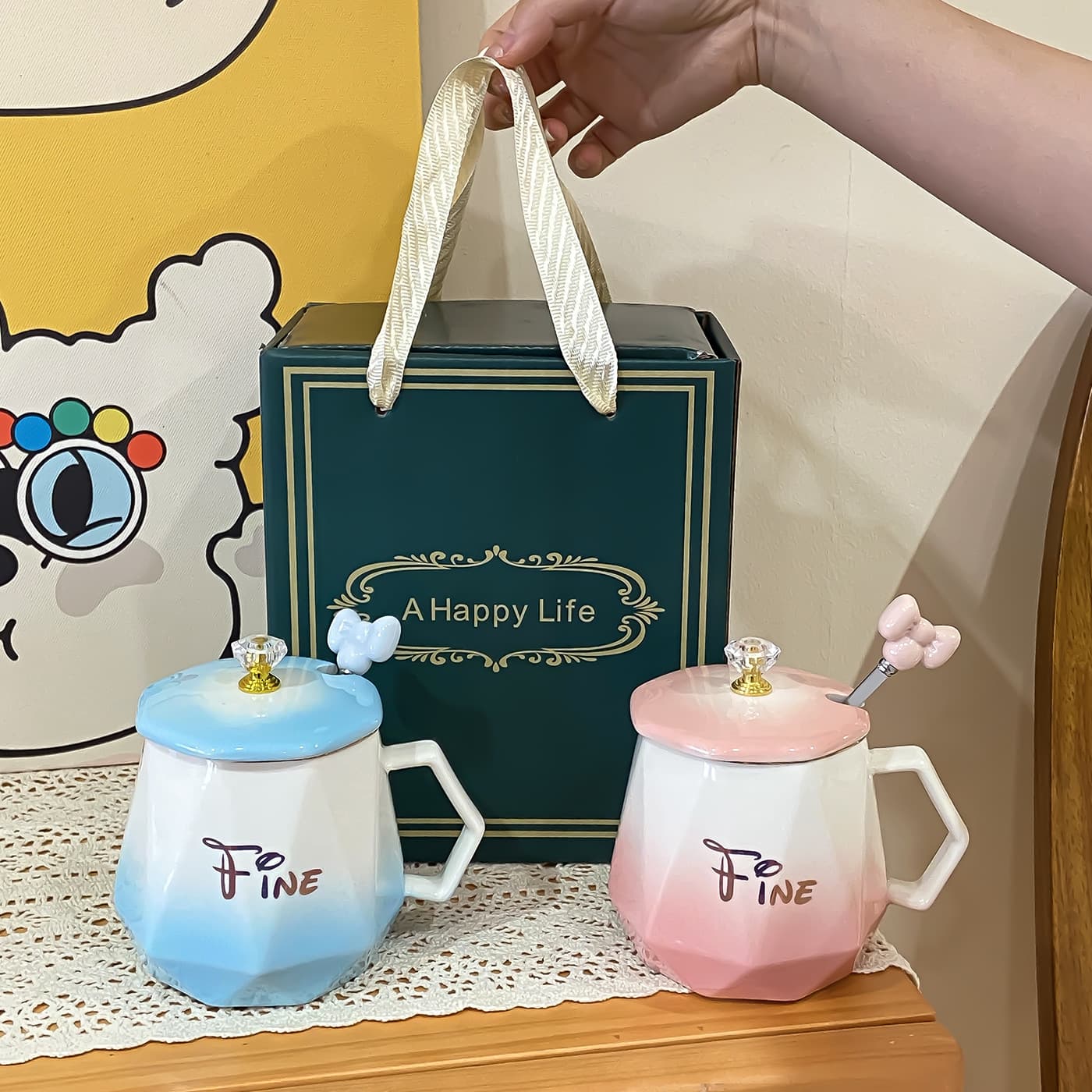 Practical Ceramic Cup Set Gift Box for Clients, Light Luxury Premium Feel