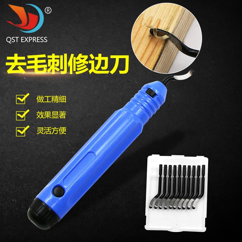 Hand-held deburring and trimming knife/scraper, trimming tool, trimming knife handle, chamfering and trimming tool, for removing burrs and rough edges.