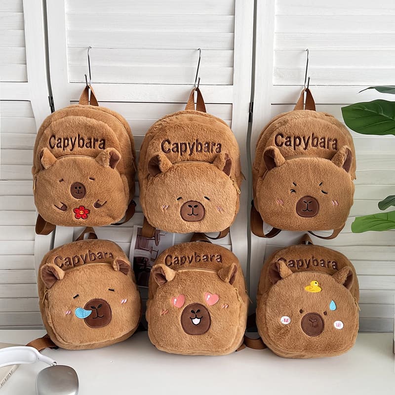 Cross-border Manufacturer 2025 Capybara Double Shoulder Backpack, Plush Cartoon Bag, Children's Double Shoulder Backpack, Capybara Bag