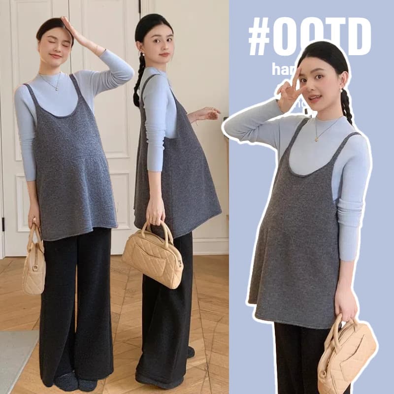 Maternity Wear Set Autumn New Arrival Half High Neck Base Top Strappy Sweater Two-Piece Set for Spring/Fall Autumn/Winter Style 2025 Winter