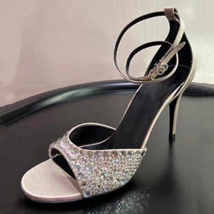 2026 Summer New High-Heel Sandals Women Thin Heel Rhinestone Hollow Satin Black Sandals