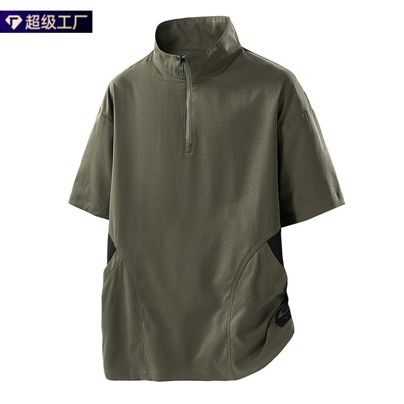 New Summer Outdoor Plus Size T-Shirt Sun Protection Casual Quick-Dry Breathable Solid Color M-8XL Half-Zip Short Sleeve Men