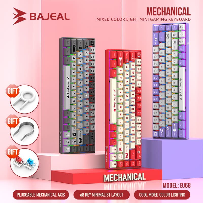 New BAJEAL Mechanical Keyboard BJ68 Blue Switch Red Switch Gaming Wired Hot-Swap Portable Keyboard for Laptop
