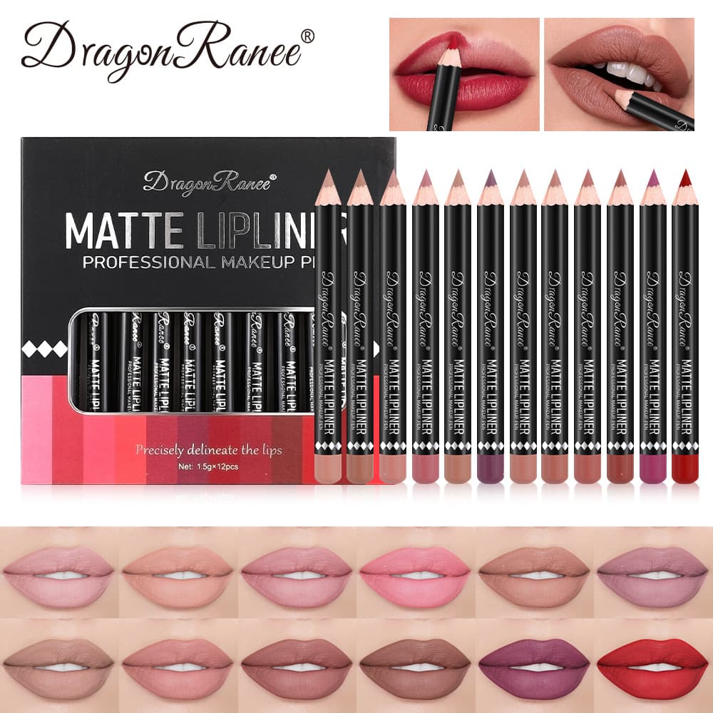Cross-border Matte Lip Liner Pencil Set Lip Contour Pencil Nude Lipstick Pencil 12-Color Wooden Lip Liner Pencil Set